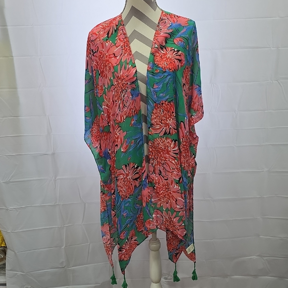 Floral Kimono with Tassels.  Hippie Boho Style Swim Cover Up